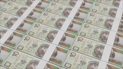 10 billets en zloty polonais imprimés par une presse à billets