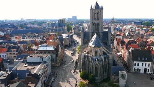 Saint Nicholas Church and Ghent cityscape