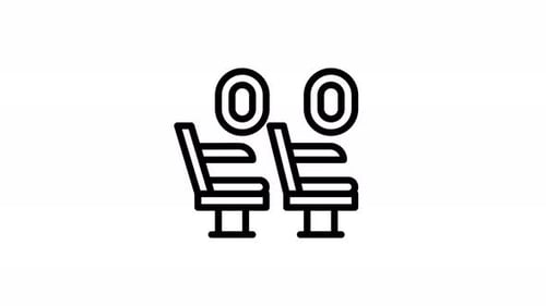 Animated Line Icon of Airplane Seats and Windows in Flat Design