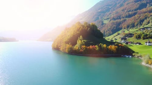 Aerial View of Foggy Mystical Landscape Scenery