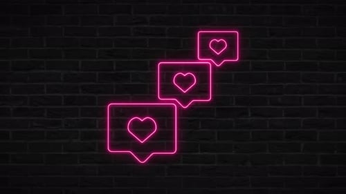 Flickering Neon Pink Heart Chat Bubble Like Icons