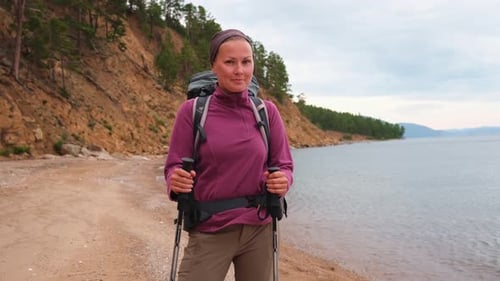 Hiking Tourism Adventure Backpacker Hiker Woman Looking at Beautiful View Hiker Girl Lady Tourist