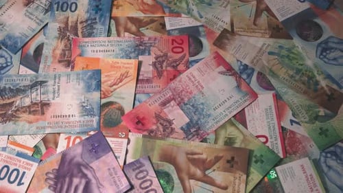 Pile of colourful Swiss Franc bank notes
