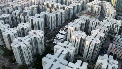Aerial view of the Whampoa, a mall that looks like a boat, Hong Kong.