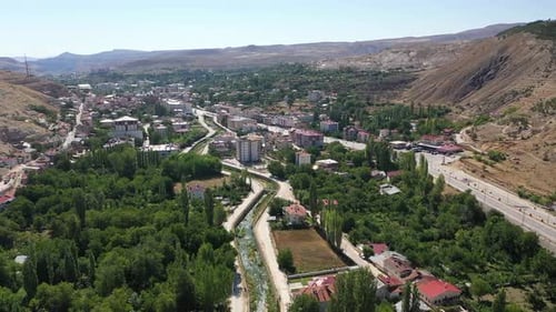 Aerial View Of Sivas Gurun District Center Trees And Creek Bed