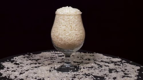 Close Up Glass Filled with Rice