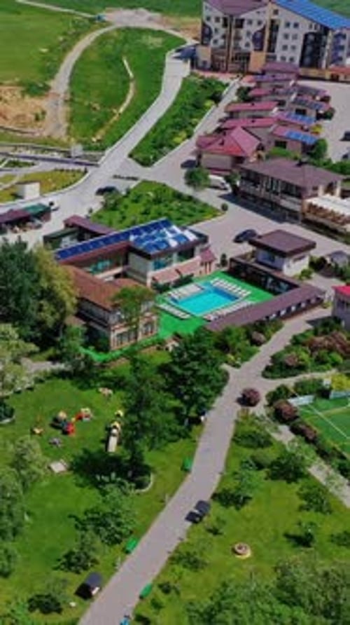 Resting area in nature. Recreation complex with various attractions for healthy lifestyle.