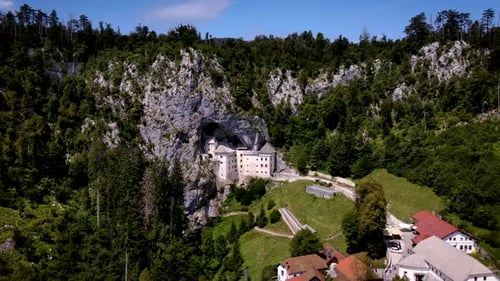 Aerial view of Predjama Castle, Slovenia.