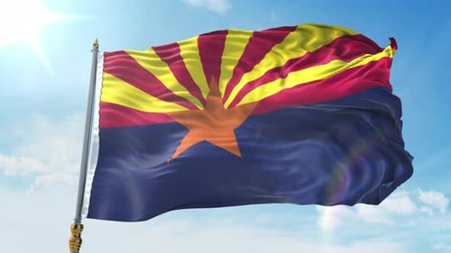 Realistic Arizona State Flag Waving in Sunny Sky