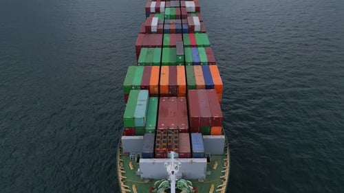 A Loaded Container Ship in the Sea Aerial View Concept of International Trade and Shipping