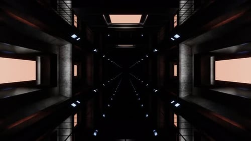Hellblauer und hellroter dunkler Raumschiff-Korridor-Hintergrund VJ Loop In 4K