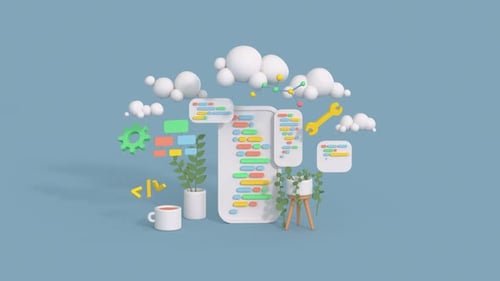 Application development and coding concept. Minimal cartoon style 3D render animation