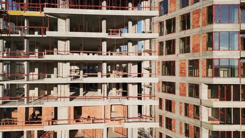Construction of a Multistory Building Showcasing Inner Structure and Framework in an Urban