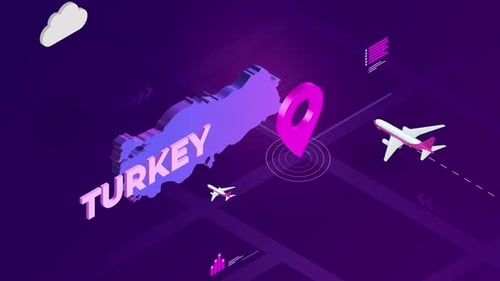 Modern Isometric Turkey Map with Travel Location Pin Animation