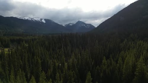 Mountain Range with Forest and some snow. Aerial view. British Columbia, Canada.