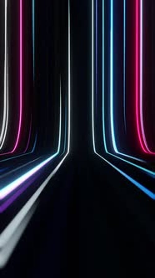 Abstract Neon Light Lines Moving Forward Tunnel Loop