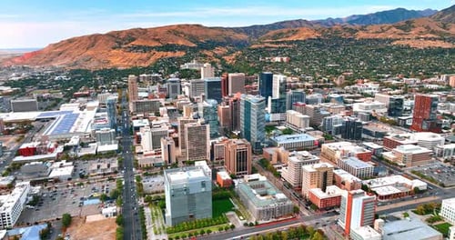 Gorgeous mountains surround the urban area of Salt Lake City, Utah, USA.