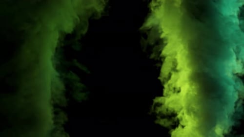 3D-Animation der grünen und gelben Rauchwolke auf schwarzem Hintergrund