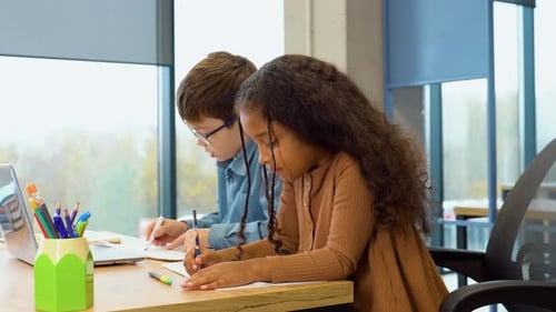 Classroom Portrait Of Black Female Elementary School Pupil In Art Class At School