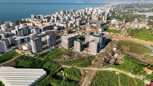 Panorama Of The Buildings On The Coastline City Alanya Turkey Aerial View