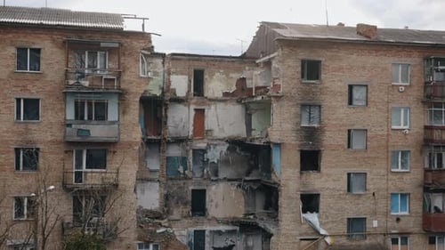 War in Ukraine Ruins of House Gray Debris
