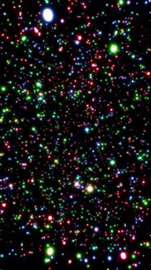 Vertical video parallax effect of glowing colored particles rotating seamlessly 3d render Looping