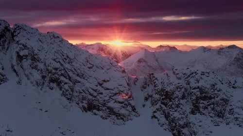 Aerial view of snow covered mountains, Norway.