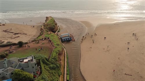 Aerial view of Santa Cruz Wharf collapse and dramatic coastal scene