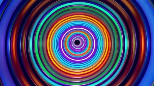 Bunte konzentrische Neonkreise, abstrakte Tunnelschleife