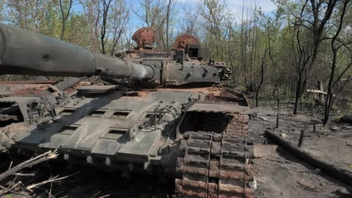 Destroyed Tank Ruins in a Post-Apocalyptic Wilderness