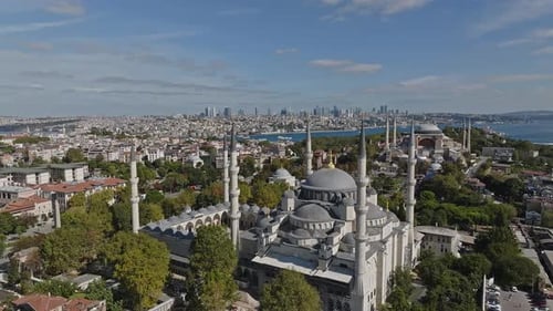 Istanbul Historical Peninsula Hagia Sophia and Sultan Ahmet Grand Mosques Aerial View 4