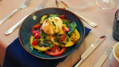 Delicious Salad with Tomatoes, Egg, and Basil