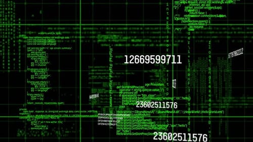 Animation de nombres changeant avec traitement des données sur fond noir