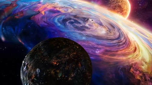 Colorful Swirling Nebula and Planets in Deep Space Animation