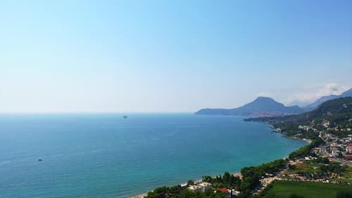 Coast of the Adriatic Sea in the city of Bar, Montenegro. Picturesque view of the urban terrain