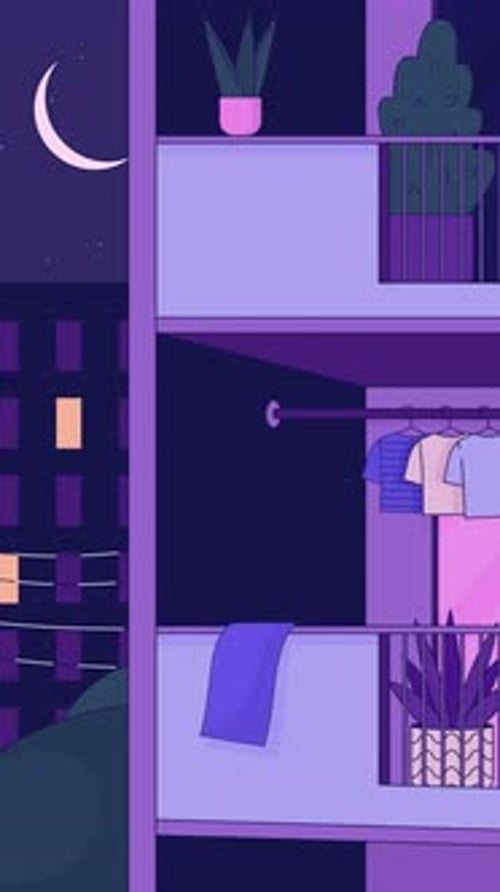 Balcony breeze at lofi night vertical animation background