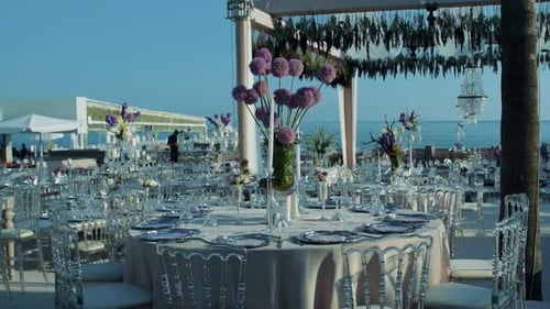 Close-up shot of luxury prepared event table. outdoor. 2.