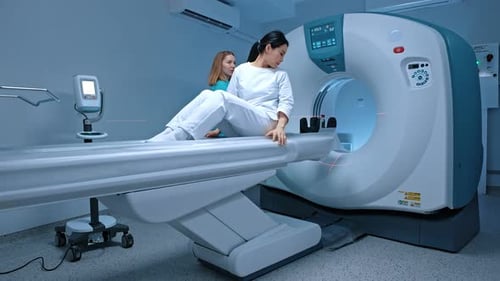 Patient Prepared for CT Scan by Healthcare Worker