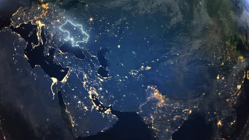 Realistic Earth Orbit and Zoom Glowing Borders Ukraine