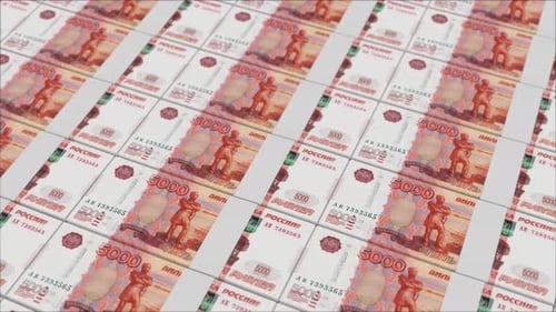 Seamless Motion of Russian Ruble Banknote Stacks