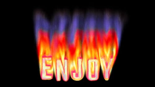 Enjoy - Burning text in pixelated retro-styled fire. Loop 3d animation on alpha.