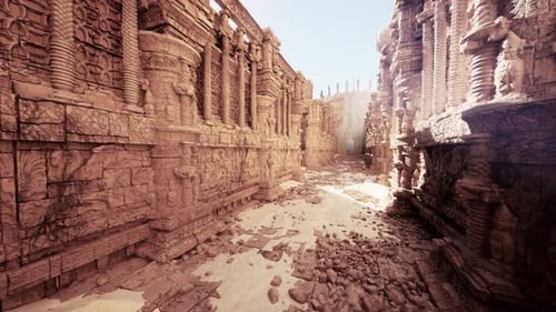 A Intricately Carved Stone Wall in a Temple Adorned with Ornamental Designs
