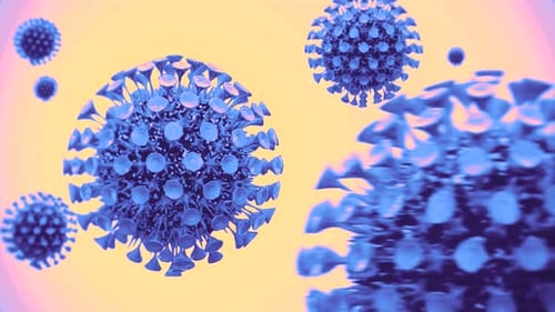 Microscopic view of virus cells flowing