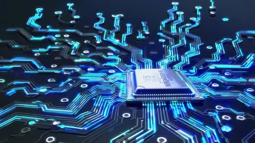 An Innovative Microchip with Advanced Circuitry and Vibrant Neon Effects for Visual Appeal
