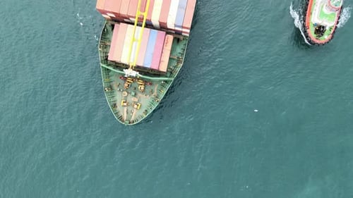 aerial container ship close up