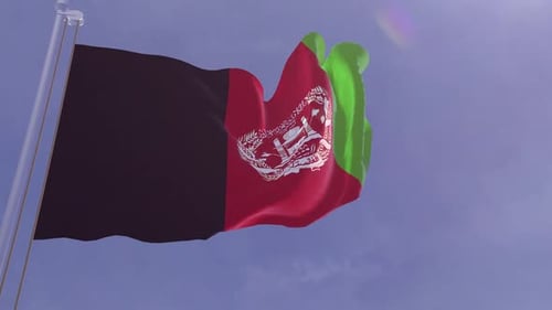 Waving Afghanistan Flag Animation Against Blue Sky