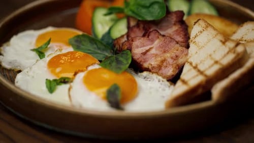 Breakfast Plate with Eggs, Bacon, Toast and Vegetables