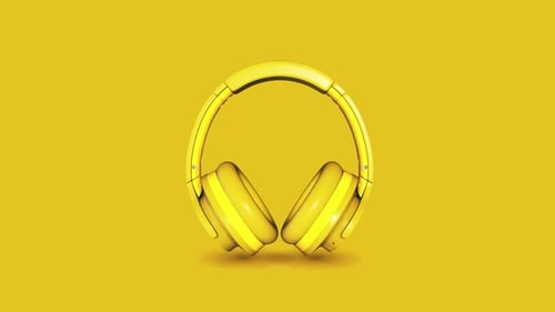 Yellow 3D Headphones Seamlessly Rotate on a Solid Background