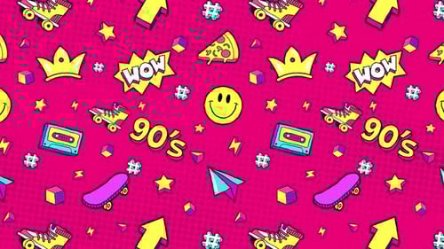 Seamless Animated Retro 90s Pop Culture Pattern