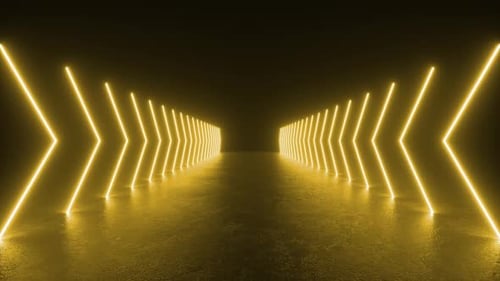 Futuristic Neon Tunnel With Yellow Lights